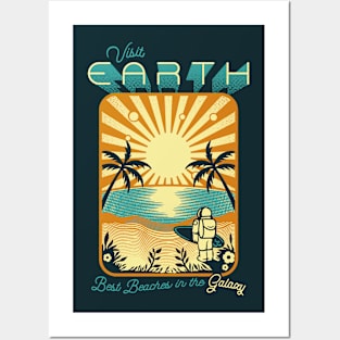 Astronaut Visit Earth Minimalist Surf Design by Tobe Fonseca Posters and Art